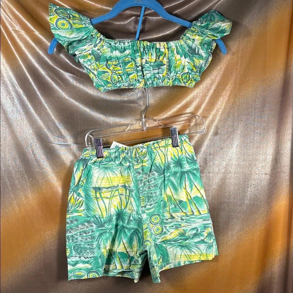 Vintage 1950’s RARE Hale Hawaii Tropical Green‎ Yellow Two-Piece Set crop top ii